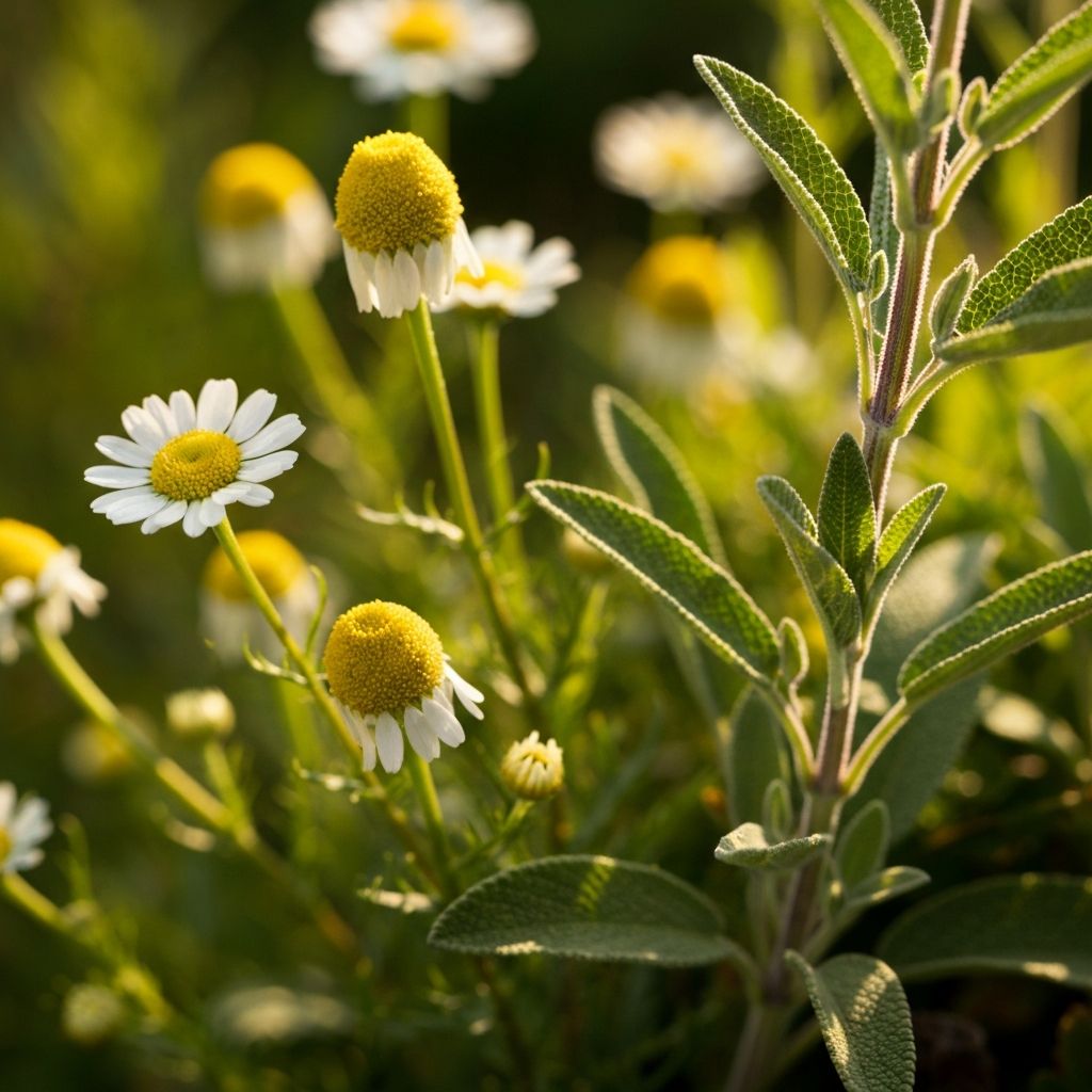Detailansicht alpiner Kräuter und Wildblumen
